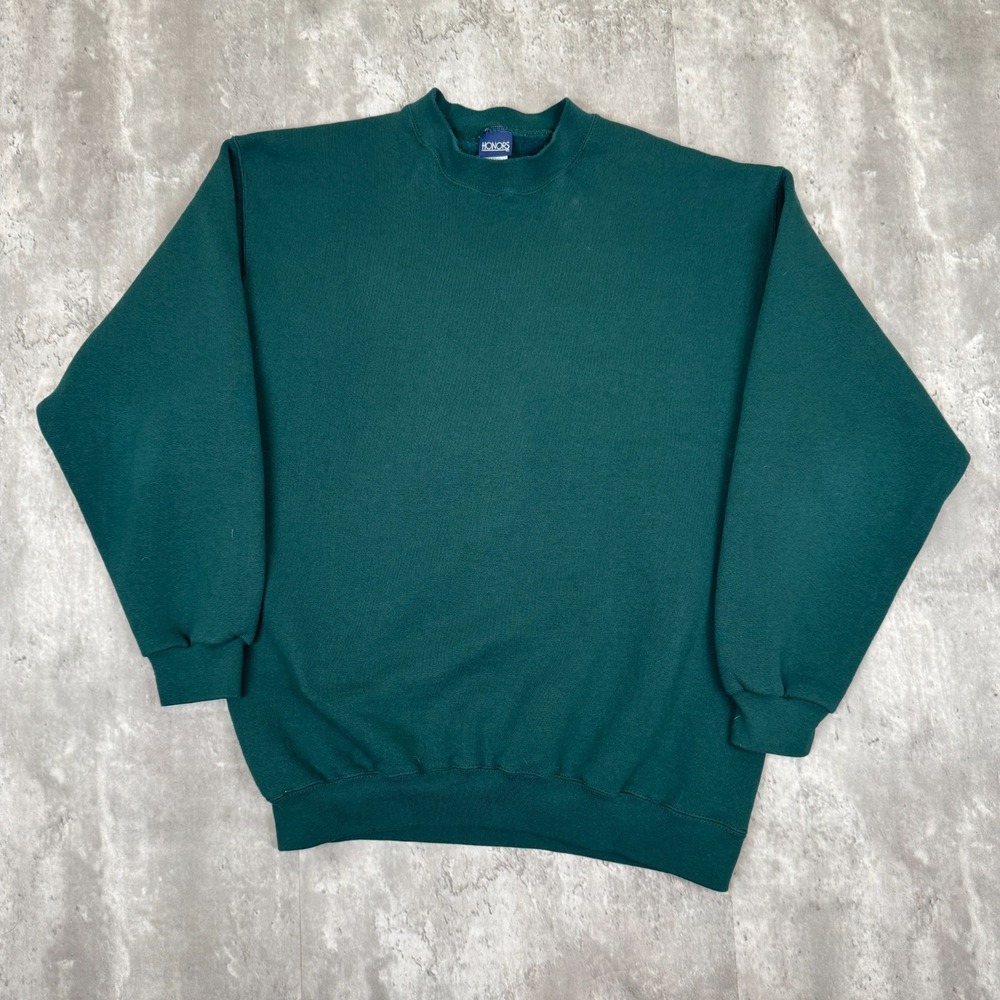 Vintage Honors Blank Sweatshirt Mens Large Green Long Sleeve Pullover USA 90s